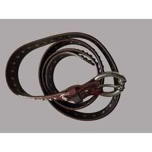 Vintage Brown Leather Belt With Silver-Tone Studs & Buckle Design Unisex